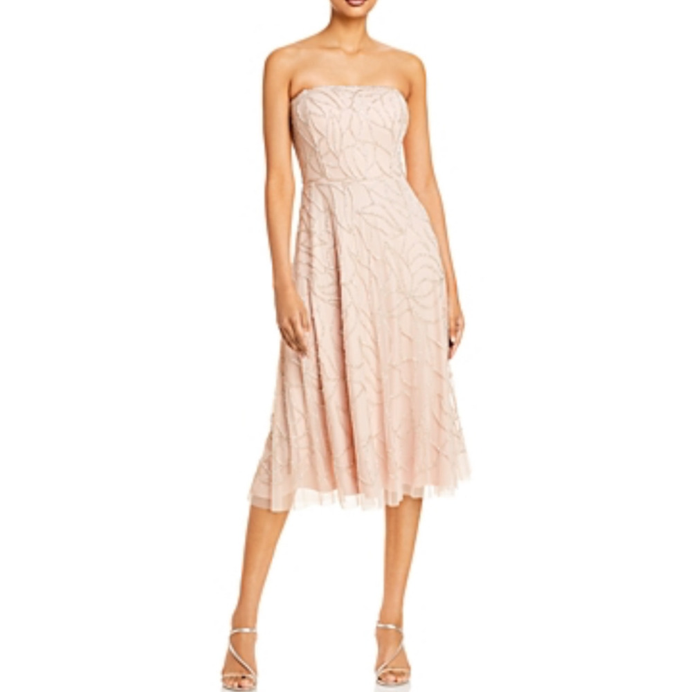 Aidan Mattox Pink Cocktail Dress Beaded Strapless Fit and Flare Midi Size 8